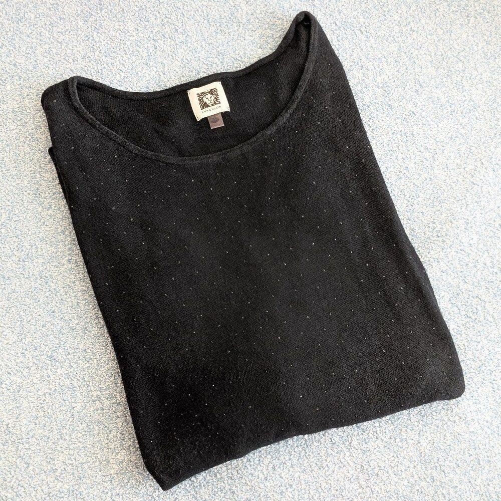 Anne Klein Women's Size XL Black Rhinestone Embellished Oversized Flowy Blouse
